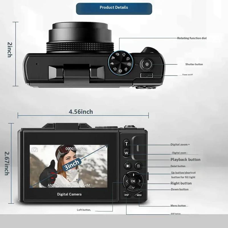 Portable 64MP Compact Digital Camera